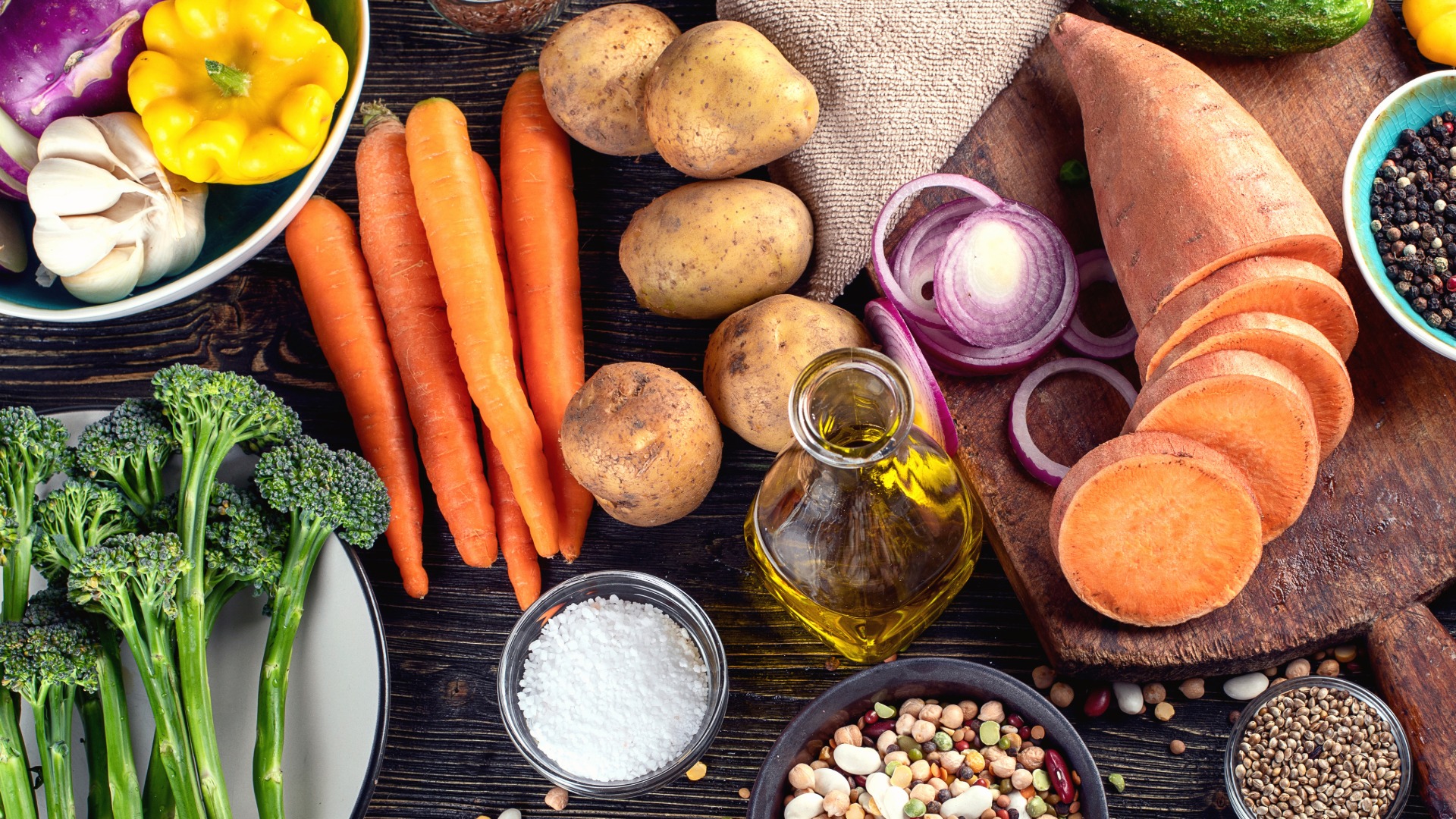 Kitchen Gear Carrots, potatoes, and condiments