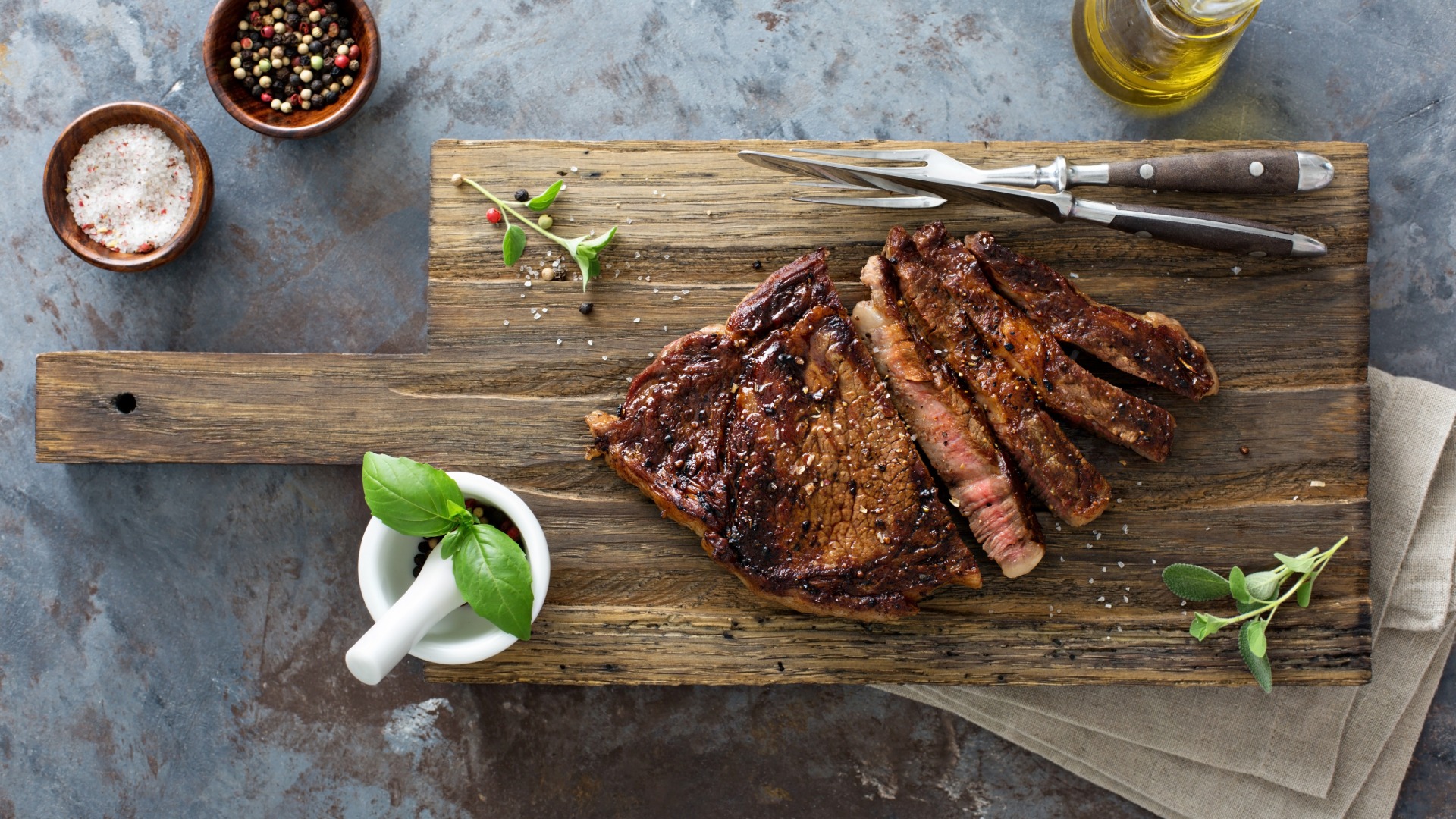 Seared steak on a cutting board Seared steak on a cutting board
